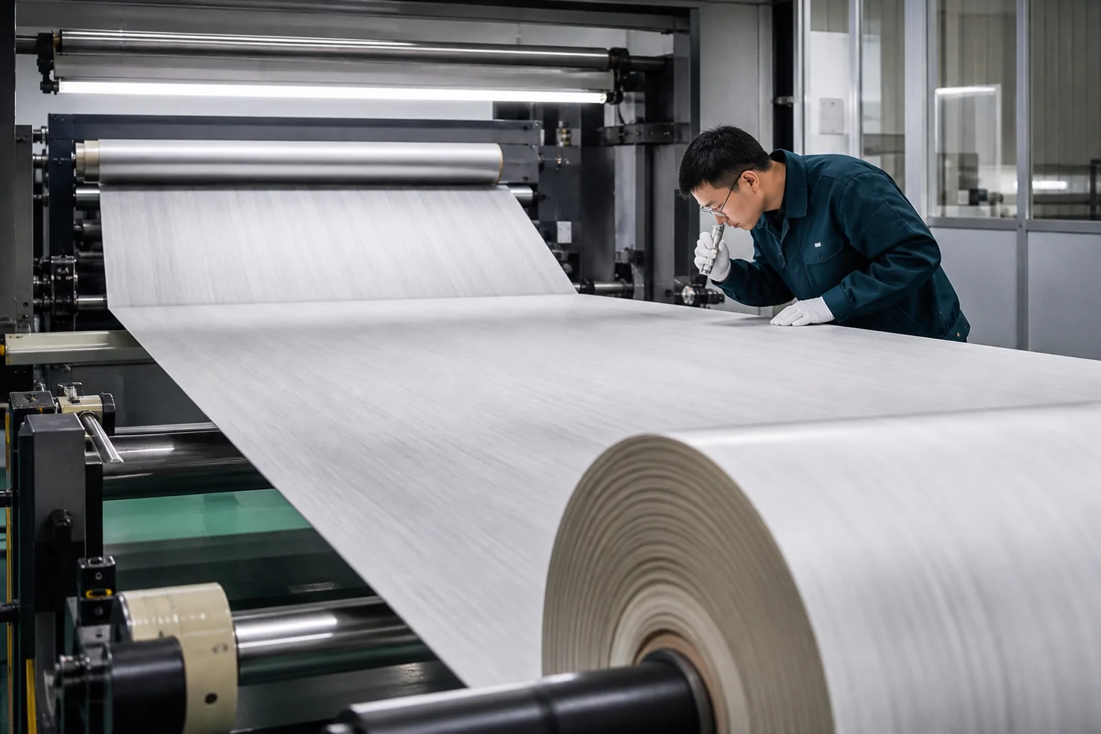 Generic resilient flooring roll production and quality inspection process
