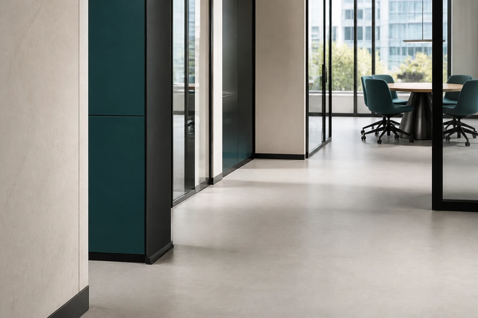 Architectural commercial corridor showing precise material coordination