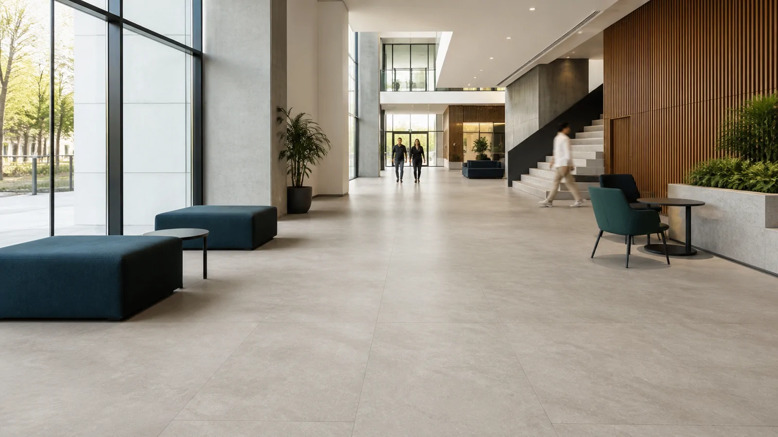 Spacious contemporary commercial interior with a clearly visible floor