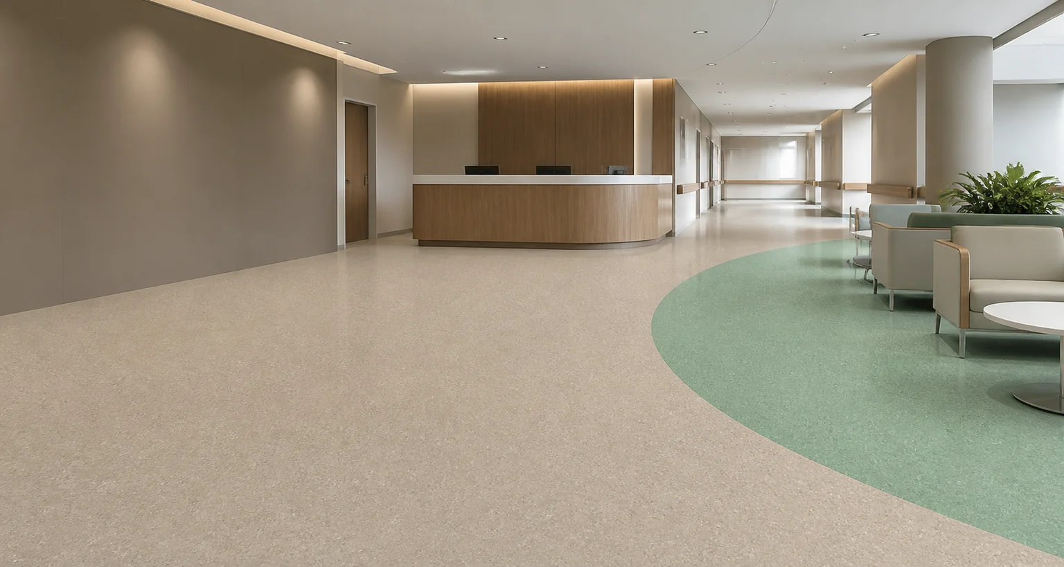 Modern hospital reception and corridor with TEWOLAM Blend flooring