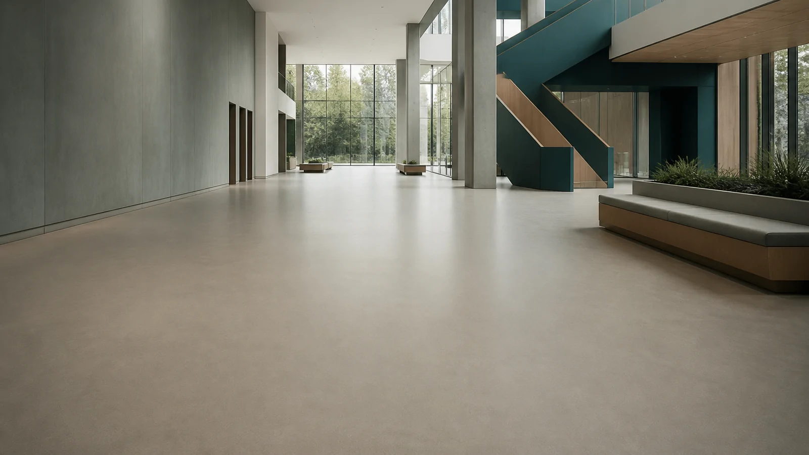 Architectural commercial interior with a prominent floor plane
