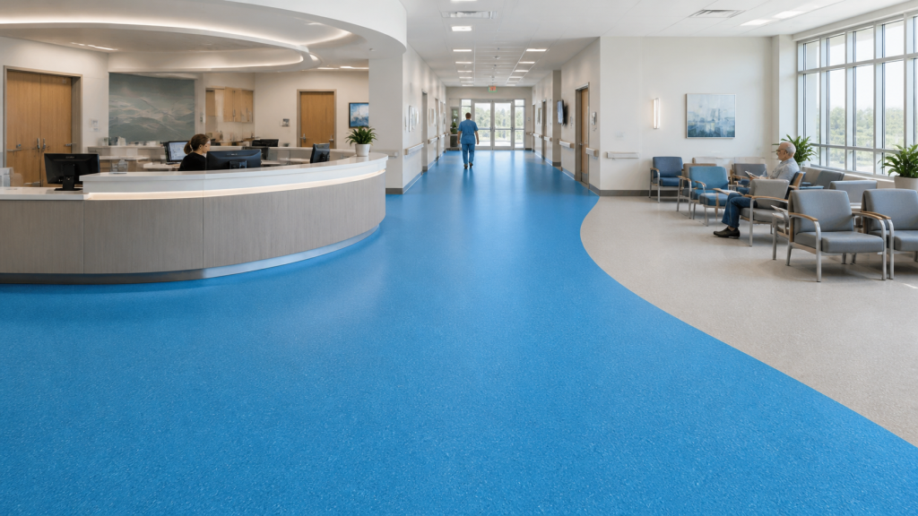 TEWOLAM Blend 122 flooring in a hospital reception lobby
