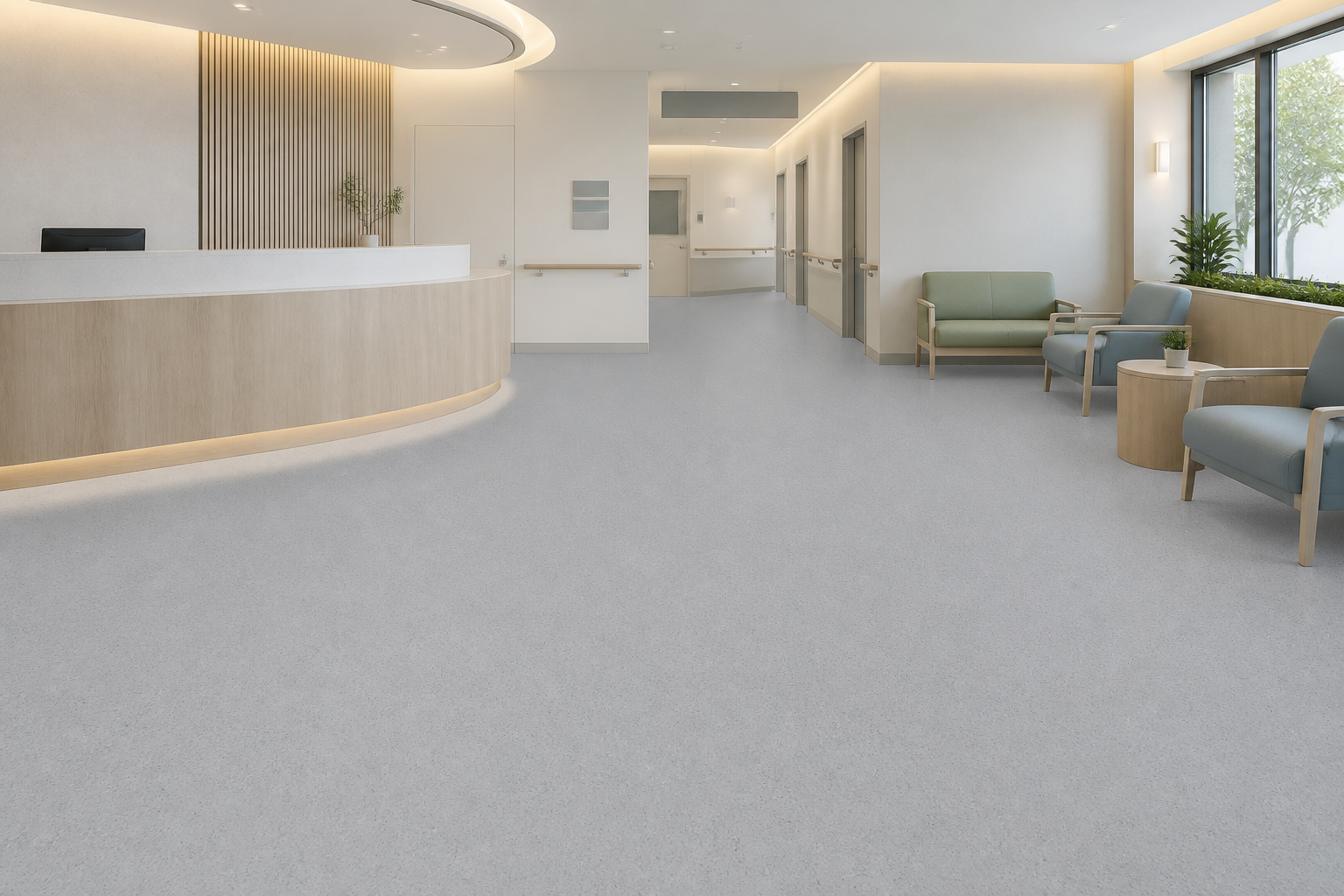 TEWOLAM Mist flooring in a healthcare reception interior
